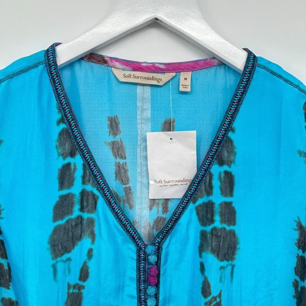 Soft Surroundings Curacao Tunic Top Shirt Medium 100% Silk Tie Dye New NO TANK‎ - Picture 5 of 13